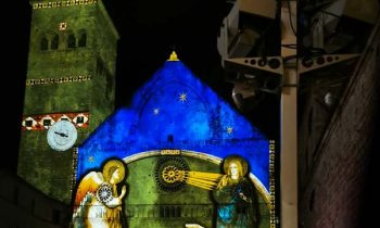 San Rufino - Assisi: projection of Giotto's annunciation